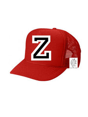 Custom Initial Letter (A-Z) Kids Trucker Hat (Red)