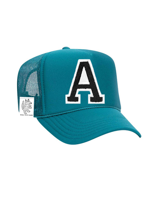 Custom Initial Letter (A-Z) Adult Trucker Hat (Aqua)