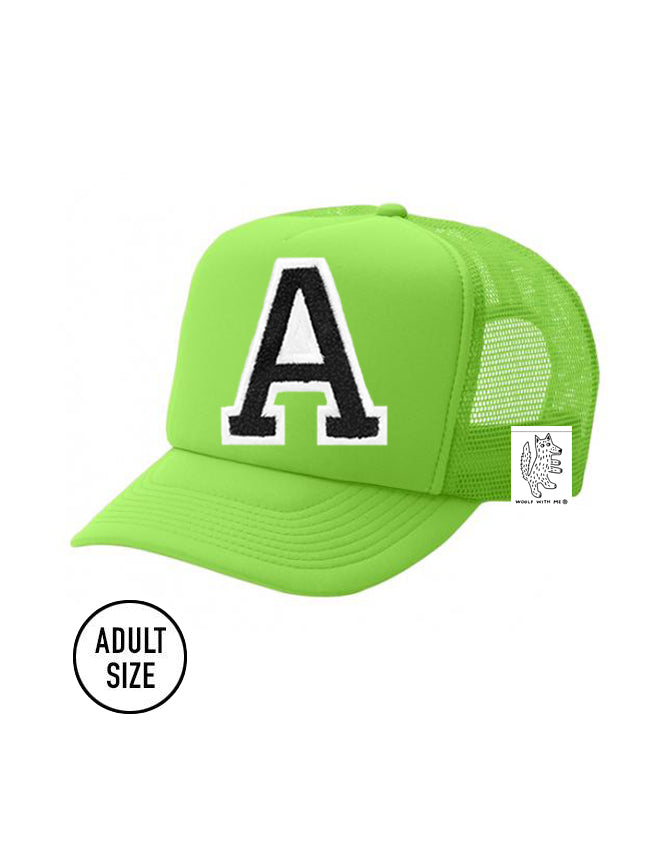 Custom Initial Letter (A-Z) Adult Trucker Hat (Neon Green)