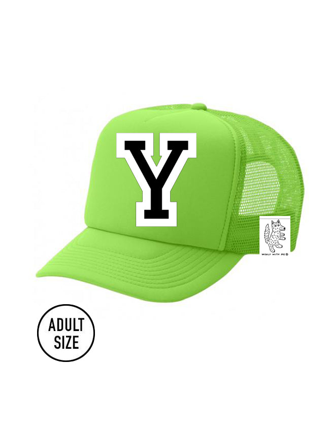 Custom Initial Letter (A-Z) Adult Trucker Hat (Neon Green)