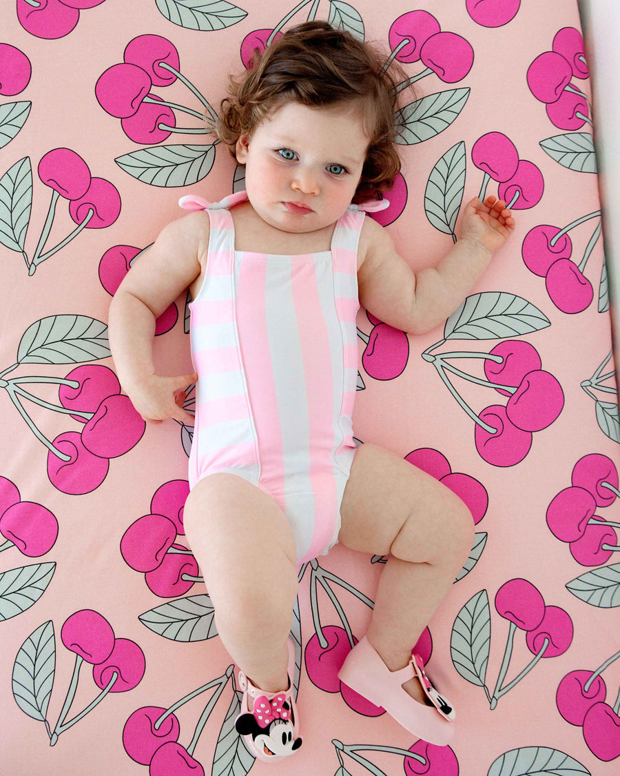 Woolf With Me Fitted Crib Sheet Cherry color_magenta