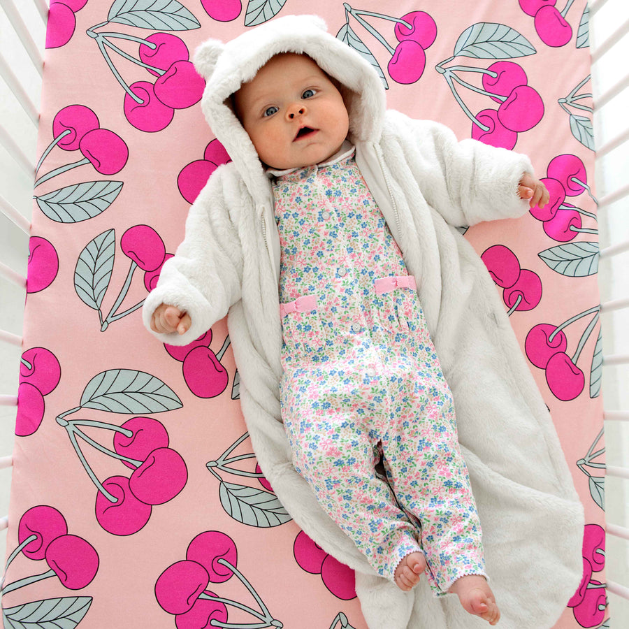 Woolf With Me Fitted Crib Sheet Cherry