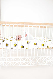 Woolf With Me Fitted Crib Sheet Happy Face color_primrose-yellow
