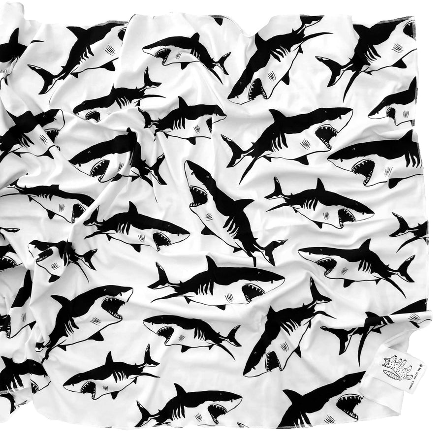Woolf With Me Organic Swaddle Blanket Sharks color_black