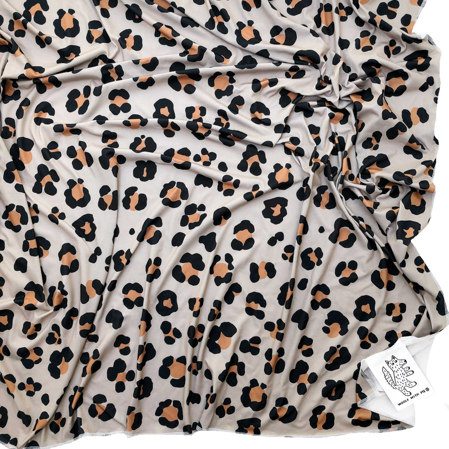Woolf With Me Organic Swaddle Blanket Tiny Leopard Print color_hazelnut