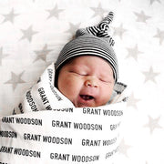 Woolf With Me The Original Personalized Swaddle Blanket Small Repeat Black