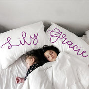 Woolf With Me Organic Personalized Pillowcase Large Center Cursive Toddler and Queen Size color_plum