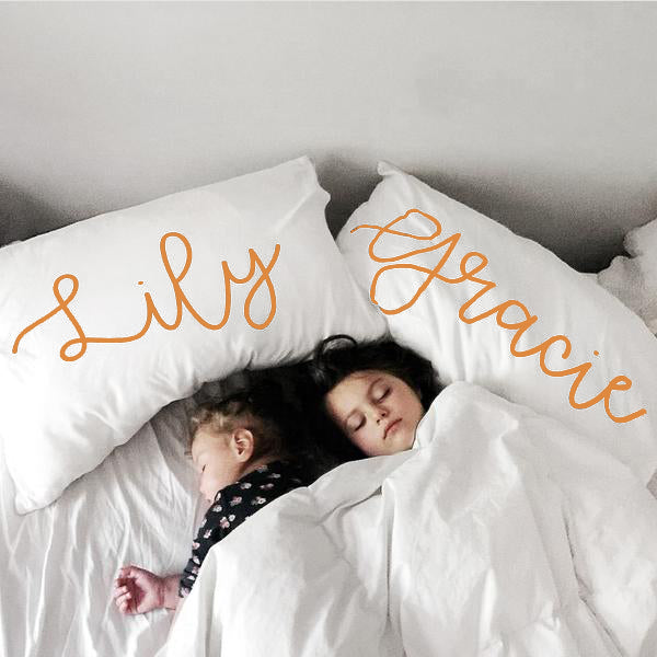 Woolf With Me Organic Personalized Pillowcase Large Center Cursive Toddler and Queen Size color_tangerine